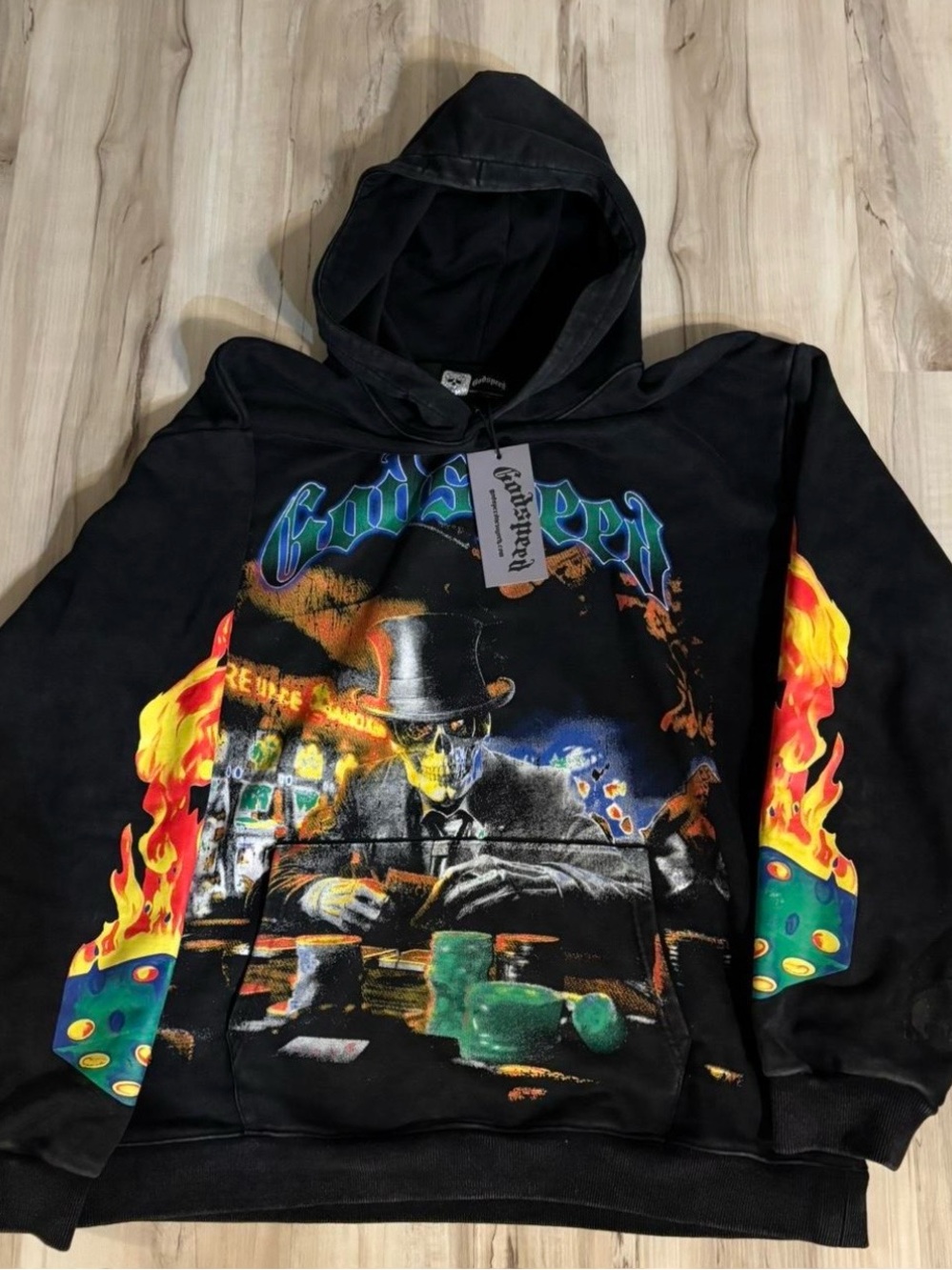 Godspeed Graphic Hoodie with Flaming Sleeve Design